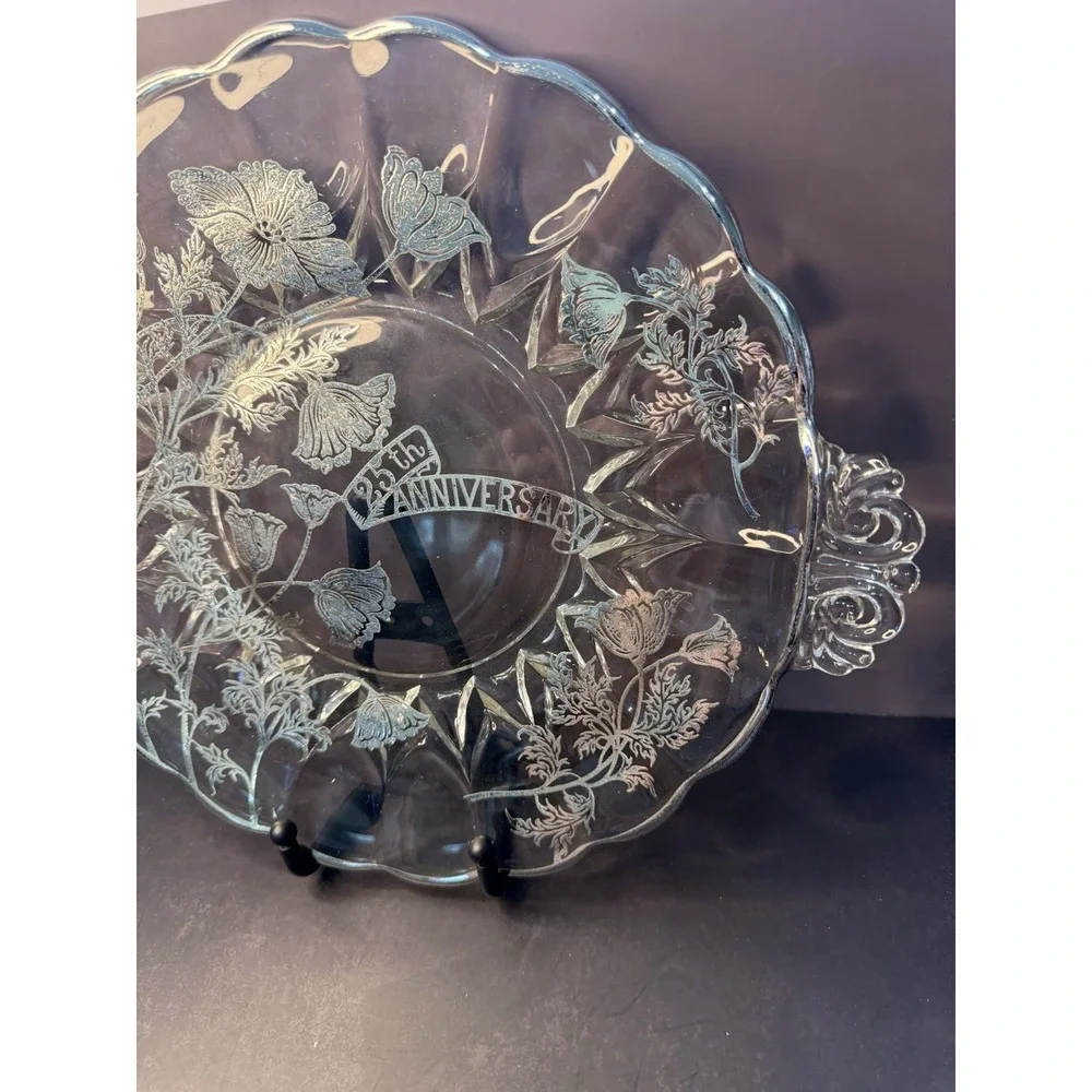 Vintage 25th Anniversary Silver Overlay Plate, Excellent Condition